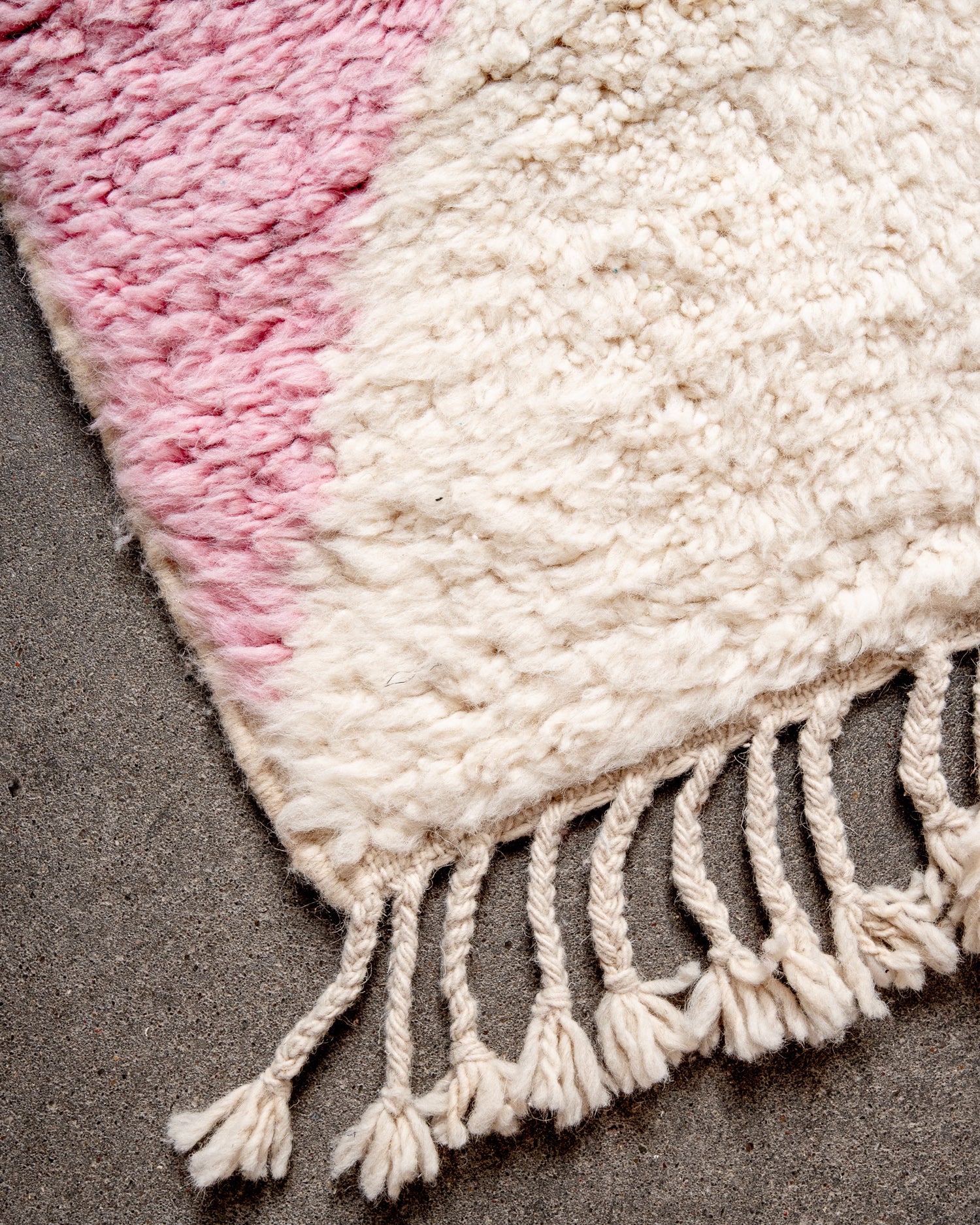 Modern, designer, handcrafted Berber rug from Morocco. Beniourain carpet with beautiful colours and patterns and fluffy wool texture.